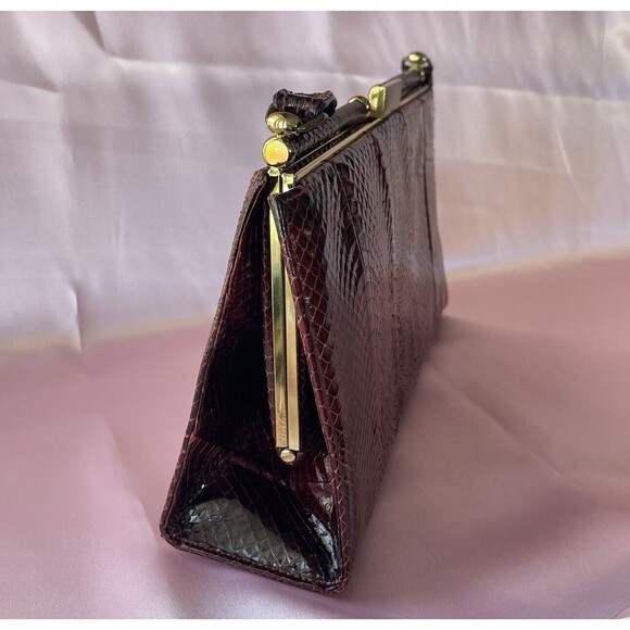 Vintage frame handbag purse clutch snakeskin Red - Picture 14 of 16